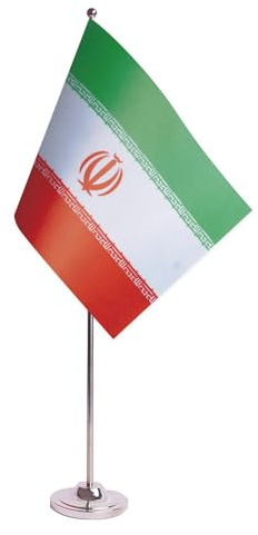 AZ FLAG Iran Prestige Table Flag 6'' x 9'' - Iranian Office Decoration 100% Satin 22 x 15 cm - Desk Flag with Steel Pole and Base