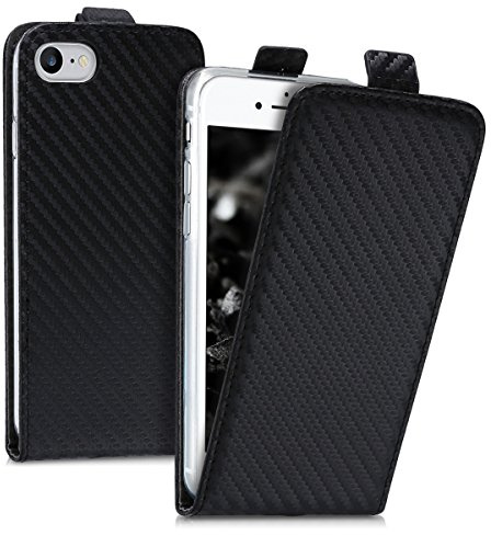 kwmobile Hülle kompatibel mit Apple iPhone SE (2022) / iPhone SE (2020) / iPhone 8 / iPhone 7 - Handy Case Handyhülle - Flip Schutzhülle - Carbon Schwarz