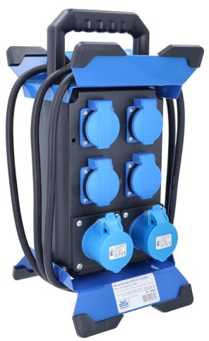 as - Schwabe Tragbarer CEE-Stromverteiler Stecky 14, IP44, Made in EU | Mobiler Stromverteilerkasten für den Outdoor-Bereich: CEE-Stecker + 4 Schutzkontakt-Dosen + 2 CEE-Buchsen, 60869
