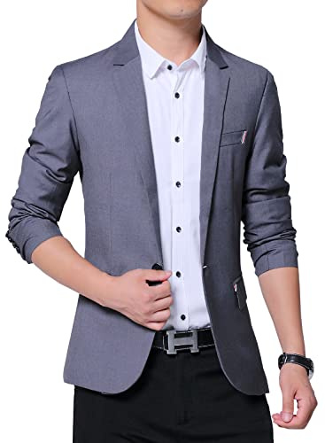 DAVID.ANN Men's Slim Fit Casual One Button Blazer Jacket,#1 Grey,Small