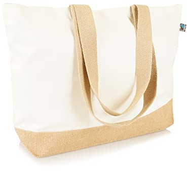Jute statt Plastik Original | CB320BXF | Einkaufstasche Canvas | Jutetasche Baumwollltasche Shopper Jutebeutel Stofftasche | Fair & Nachhaltig | Shopping Einkauf | braun | 10er-Set
