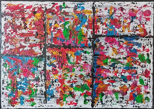 DORON ARTE QUADRO MODERNO ASTRATTO DIPINTO A MANO TELAIO GALLERY BORDI DIPINTI - LA RIVOLTA DEI COLORI 4-50x70x4 cm -RIF248