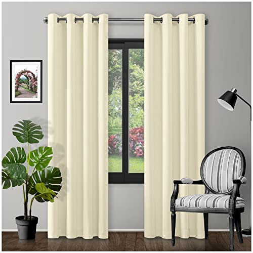 GC GAVENO CAVAILIA Eyelet Top Blackout Curtains Large Door Thermal Insulated Panels For Bedroom/Living Room, Cream, 66X54 Inch