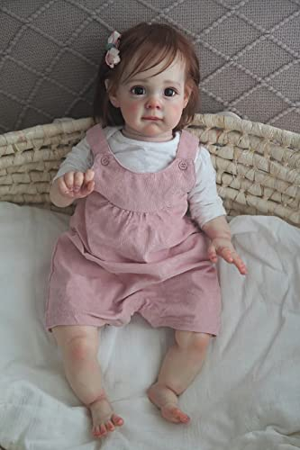 MineeQu 60 cm So wirklich große wiedergeborene Babypuppen mit handgewurzelten Haaren sehen echt aus detaillierte Bemalung realistisches neugeborenes Kleinkind Maggi Geschenkset für Kinder ab 3 Jahren