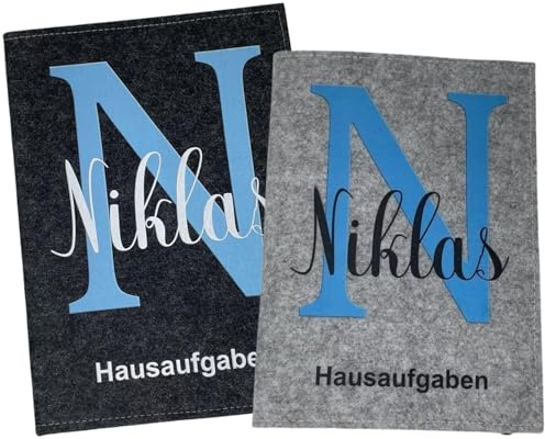 Hausaufgabenheft Hülle personalisiert mit Namen Datum schlicht A5 - Grundschule für Mädchen und Junge - Einschulungsgeschenke Heftumschlag - Geschenkideen Einschulung - Buchstabe Blau