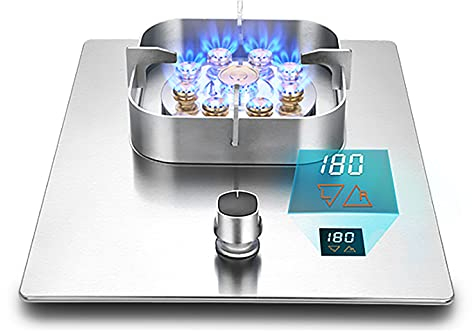 IBOWZ Placa de Gas Estufa de Gas 7.0KW Quemador de Fuego Feroz de Nueve cavidades, Placa de Cocina de Gas de Acero Inoxidable, con protección contra fallas de Llama y Soporte Cuadrado para ollas,