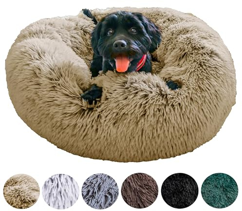 Grand Filippo Fluffy Hundebett mit waschbarem Bezug 65 cm - Handgefertigt Hundebett Flauschig - Hundekissen Flauschig - Katzenbett Maschinenwaschbar - Rund Katzenbett Beige