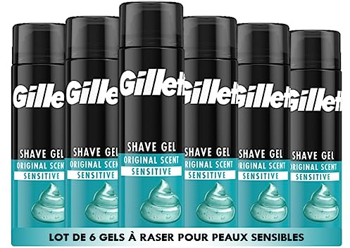 Gillette Classic Gel De Afeitar Para Piel Sensible Para Hombre, Ayuda A Proteger Contra La Irritación Del Afeitado, Fórmula Comfort Glide, 200ml x6