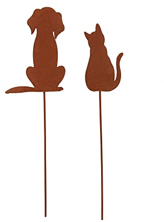 UNUS Garden - Set di 2 decorazioni da giardino per cani e gatti, effetto ruggine, in metallo arrugginito, decorazione per giardino, terrazza, balcone, vaso da fiori