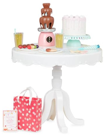 Our Generation |BD35202 Accessoire Geburtstagstisch | Set mit Torte, Schokoladenbrunnen, Limonade und mehr | Perfekt für Geburtstagspartys deiner 46 cm Puppen | Empfohlen ab 3 Jahren
