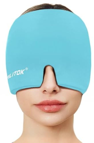 EXQUISLIFE Migraine Headache Relief Cap, Gel Ice Head Wrap, Hot and Cold Therapy, Headache Eyes Mask for Sinus, Puffy Eyes, Tension and Stress Relief (Blue)