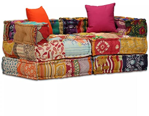 LAPOOH 2-Sitzer Modularer Pouf, Couch, Kleines Sofa, Sofa Schlafzimmer, Relaxsofa, Couch Jugendzimmer, Patchwork Stoff