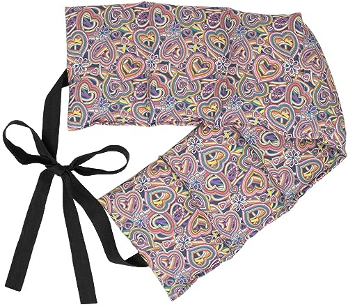 Coussin aux grains d'épeautre bio biologique compartimenté en sept avec sangles 65x15 cm - Bouillotte sèche - Coton bio psychédélique coeurs