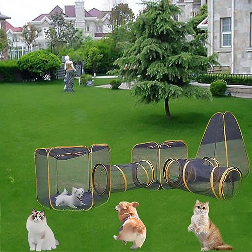 6-in-1-Katzenzelt mit Katzentunnel für Drinnen und Draußen, Tragbare Pop-up-Netzzelte, Laufstall Hund, Kaninchen Tunnel, für Große Katzen, Kaninchen, Frettchen, Kleine Tiere