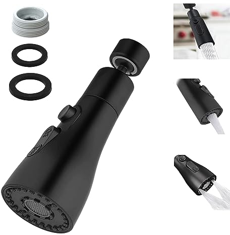 YDHfdc Embout Robinet Cuisine 360°Rotatif 3 Modes Douchette Evier Cuisine Robinet avec Adaptateur Tête Douchette Evier Cuisine pour FM22 Robinet,Embout Robinet Cuisine (Noir)