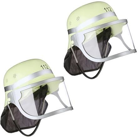 Relaxdays Feuerwehrhelm Kinder 2er Set, verstellbar, klappbares Visier, Nackentuch, Feuerwehr, HBT 24,5x22,5x28 cm, gelb | klappbares Visier, Nackentuch, Feuerwehr, HBT 24,5x22,5x28 cm