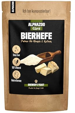 alphazoo Bierhefe Hund & Katzen Pulver 250g I Natürlicher Vitamin B Komplex gegen Haarausfall & Juckreiz I Biotin Fellpflege bei Schuppen, trockene Haut I Reine Bierhefeflocken mit B-Vitaminen