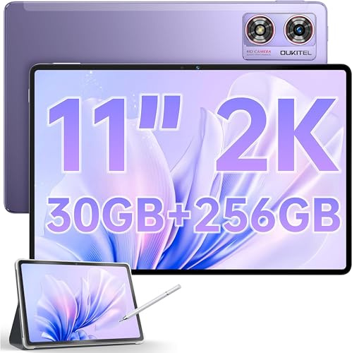 OUKITEL OT8 Tablet mit Stift, 11 Zoll Gaming Tablet Android 14 2K Display, 30GB RAM 256GB ROM 8800mAh Akku Tab 4G, TÜV | GPS | Widevine L1, Violett