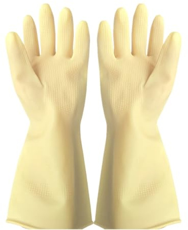 Rubber Dishwashing Glove Household Cleaning Gloves,thicken Waterproof Reuseable latex gloves - Kitchen Cleaning Dishwashing Car Washing (Beige, S)