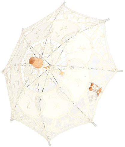 POTRUWE Handgefertigter Elfenbein-Spitzen-Sonnenschirm, Regenschirm, Hochzeit, Brautschirm, Vintage-Hochzeit, Braut-Spitzenschirm, Damenkostüm für Foto-Kostüm-Partyzubehör (S)
