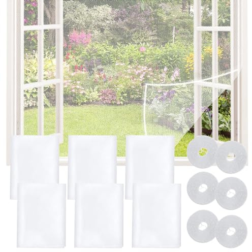 6 Pièces Moustiquaire Fenetre, 150 x 130 cm Filet Écran Insecte Moustiquaire Filet, Filet Écran Insecte Avec 6 Auto Rubans Adhésifs, sans Perçage, Anti-Mouche Moustiques (White)