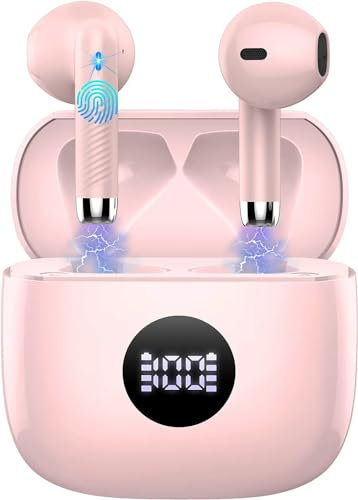 Wireless Earbuds, Bluetooth 5.4 Headphones in Ear with 4 ENC Noise Cancelling Mic, Bluetooth Earbuds 40H Playtime, HiFi Stereo Deep Bass Wireless Earphones IP7 Waterproof, USB-C Fast Charge Light Pink