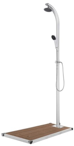 Willood Gartendusche mit Brauner Bodenplatte Bodenelement Pooldusche Campingdusche Außendusche Camping Pool Außen Aluminium 110x62x220 cm