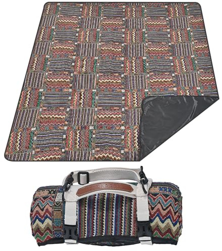 HX&OD Extra Large Outdoor Picnic Blankets for Camping on Grass, Waterproof Picnic Blanket for Beach, Portable with Adjustable Carry Strap Saves Space (Red, 60‘’*80‘’)