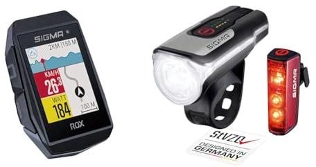 Sigma Sports Sigma Rox 11.1 Evo Hr Se Fahrradcomputer & LED Fahrradlicht Set Aura 80 und Blaze | StVZO zugelassenes, akkubetriebenes Vorderlicht und Rücklicht mit Bremsfunktion, Rear