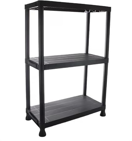 HOMION 3 Tier Shelving Unit Plastic Storage Unit Warehouse Garden Storage Shelves for Garage Lightweight Shelf Units for Garages Sheds Racking Shelving 3/4/5 Tiers Workshop Unit (3 Tier Shelf Rack)