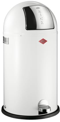 WESCO Kickboy Tretabfalleimer in der Farbe weiß, pulverbeschichtetes Stahlblech, 40 Liter Volumen, klappe aus Edelstahl, verchromter Kunststoff-Fußtritt
