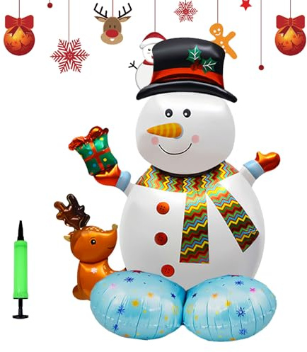 Muñeco de Nieve de Navidad Globos Grandes,105 x 89cm Globos Navidad de Aluminio,Globos de Navidad Decoración para Fiestas de Año Nuevo, Decoración Hogareña