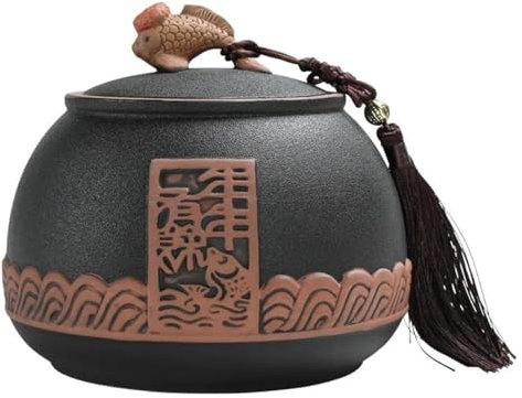 CROWEL Chinese Style Tea Caddy，Tea Caddy For Tea Bags，Retro Fish Shaped Sculpture,Annual Surplus Ceramic Sealed Jar,Loose Leaf Tea Packaging Box