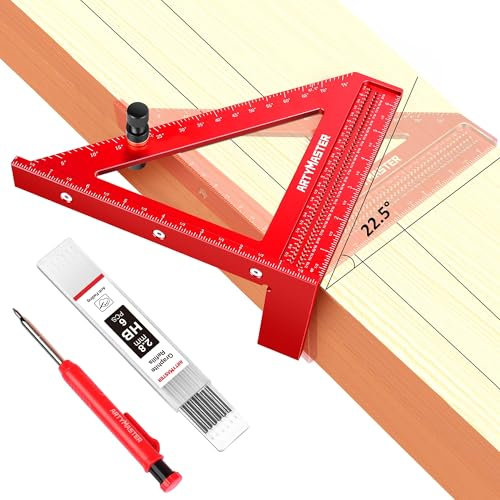 8 inch 3D Multi-Angle Measuring Square Ruler, WT103C High Precision Hole Scribing Woodworking Tools, 0-90° Aluminum Alloy Carpenter Square Wood Working Tools, Carpenter Pencils 6 Refills.