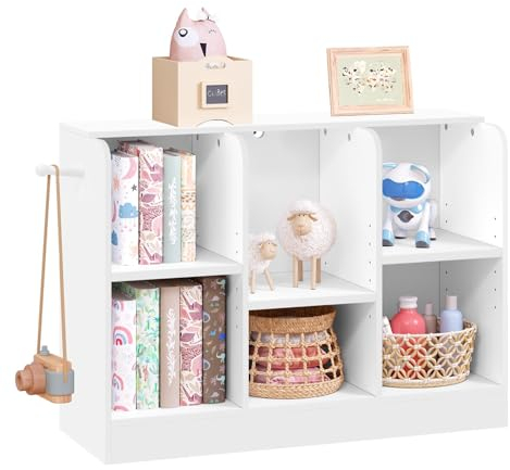 Lestarain Bücherregal Kinder, Montessori Kinderregal, mit 2 Ebenen 6 offenen Fächern, verstellbare Regalböden, Spielzeugregal Aufbewahrungsregal Kinderzimmer, Weiß