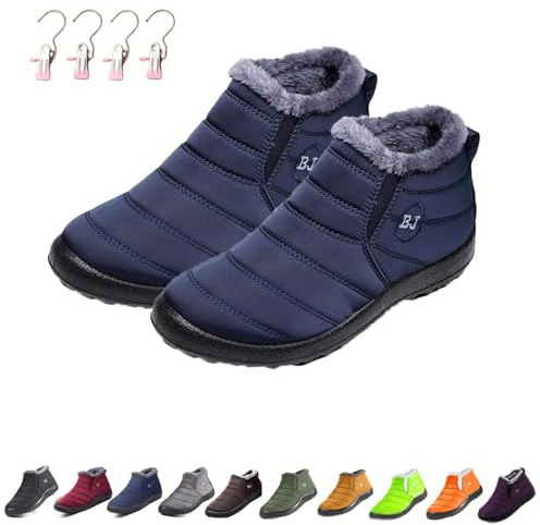 WIWIDANG Women's Waterproof Orthopedic Warm Boots, Winter Snow Boots, Anti-Slip Fur Lined Slip On Shoes for Women Men (Dark Blue, Adult, Women, 5, Numeric, UK Footwear Size System, Medium)