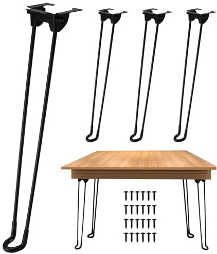 Homtone 4 Stück Haarnadel Tischbeine Klappbar, 43 cm | Metall Klappbar Tischbeine mit Gummifüße und Montageschrauben für Couchtisch, Laptop Tisch