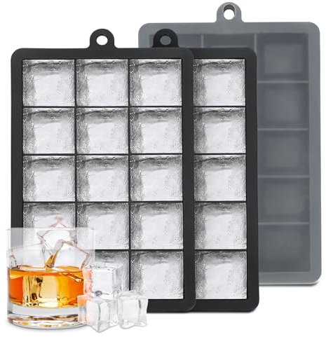 XIKAYA Contenitore per cubetti di ghiaccio in silicone,confezione da 3,45 scomparti,in silicone,con coperchio,quadrato,per cubetti di ghiaccio,per alimenti,senza BPA,per cocktail,Whisky,vino,tè freddo
