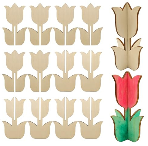 SEABABOO Tulpen Aus Holz Deko 6 Stück Tulpen Basteln Aus Holz Unvollendete Holztulpen Holztulpe Diy Dekoration Holzblumen Zum Bemalen Für Diy Malerei Basteln Desktop Deko (Höhe 12CM)