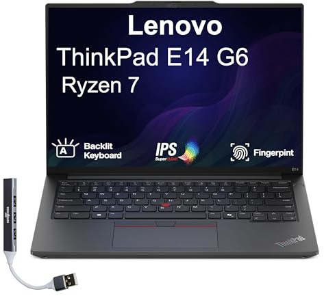 Lenovo Laptop ThinkPad E14 Gen 6 Business Laptop de 14 pulgadas IPS WUXGA (AMD Ryzen 7 7735U, 16GB DDR5, 2TB PCIe SSD, AMD Radeon, huella dactilar, 2 Thunderbolt 4, WiFi 6E, BT 5.1, Win 11 Home) con