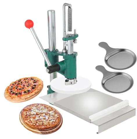 forplubossmmp Pizza Press Machine & Dough Sheeter, 16cm/6.3inch Household Pizza Forming Machine with Support Plate for Fast Food Restaurants, Stainless Steel and Easy Cleaning (w/2 Pizza Pan)