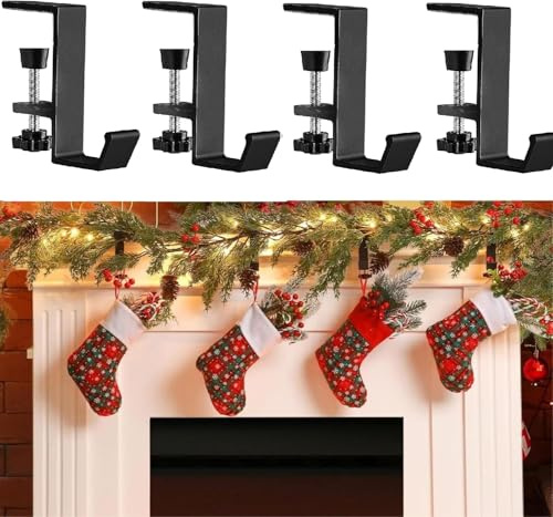Guniata 4 Stück Weihnachtsstrumpf Haken,Kaminhaken Weihnachten,Weihnachtsstrumpf Halter Kamin,Nikolausstrumpf Halter für Weihnachten Feiertage Partys Dekorationen (Schwarz,8cm)