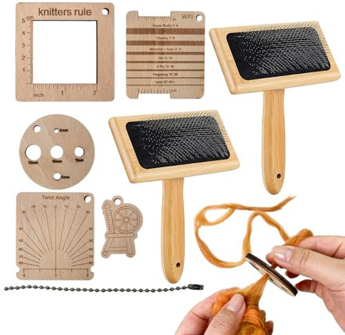 Qikam Wollkardier-Set, Wollkardierbürste - Wolldeckenkamm-Set - Wollkardierbürsten mit Holzgriff, Wollmischkamm-Set für Nadelfilzarbeiten