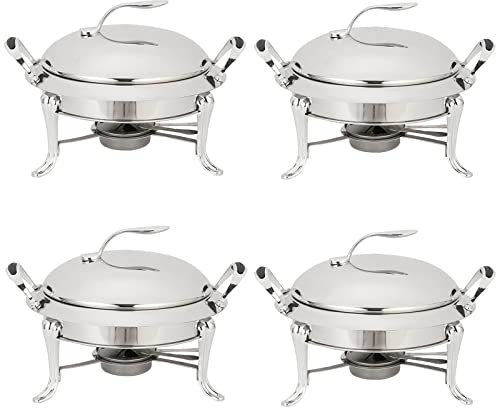 KLYDBMYT Set di scaldavivande, Server per Buffet Rotondo in Acciaio Inox con padelle, Coperchio e Porta-combustibile, per Catering, Feste, Matrimoni, cene, scaldavivande