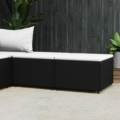 Myheimly Gartenhocker, Sitzhocker mit Kissen Stahlrahmen, Modular Hocker für Garten Terrasse, Fußhocker Gartenmöbel, Poly Rattan Gartenhocker,Schwarz und Weiß,2 pz