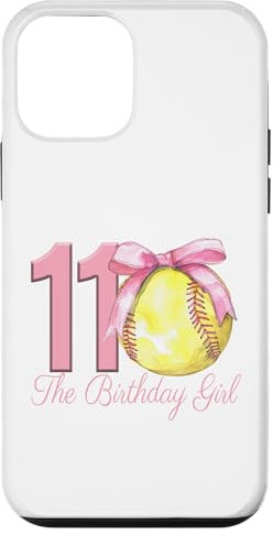 11° Compleanno Ragazza Softball Team Coquette Rosa Fiocco 11 Eleven Custodia per iPhone 12 mini