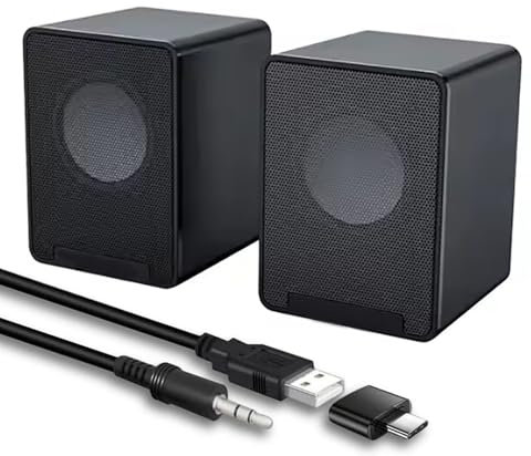 INGONEON Pequeños Altavoces para Ordenador, PC - Mini Altavoces Alimentados por USB para Escritorio, PC, Ordenador Portátil y Tableta, Entrada Auxiliar de 3,5 mm, 4 diafragmas con Bajos Prof