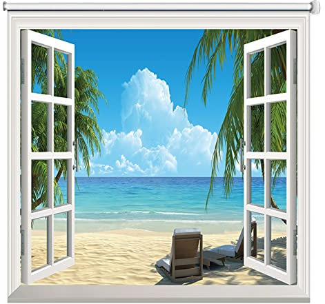 Verdunkelungsrollos mit sonnenbeständigem Meer und Sandmuster, 100% Lichtblockierung, erhältlich in 60 cm bis 140 cm Breite, stylische Fenstervorhänge
