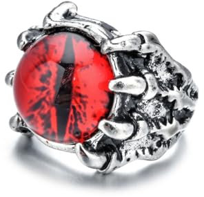 Auriselle Herrenring Verstellbar Totenkopf Zirkon Teufelsauge Vintage Wikinger Retro Offener Ring Daumenring Gothic Schmuck Geschenke für Männer Jungen Vater, Rot