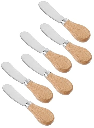 HOLIDYOYO Couteaux à Fromage avec Manche en Bois Lot de 6 en Acier Inoxydable Étaleurs Anti-rouille Élégants pour Couper et Tartiner, pour Fêtes et Repas de Quartier